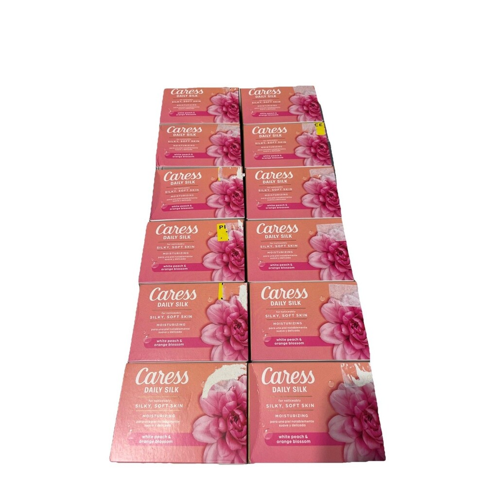 (12) CARESS DAILY SILK BAR SOAP WHITE PEACH & ORANGE BLOSSOMS TOTAL 12 BARS